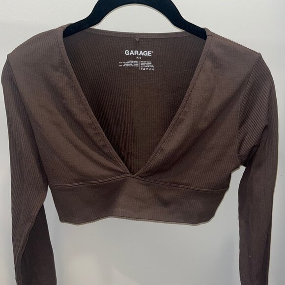 Chocolate Brown Garage Scarlett Seamless Deep Plunge Long Sleeve Tee - Picture 3 of 4